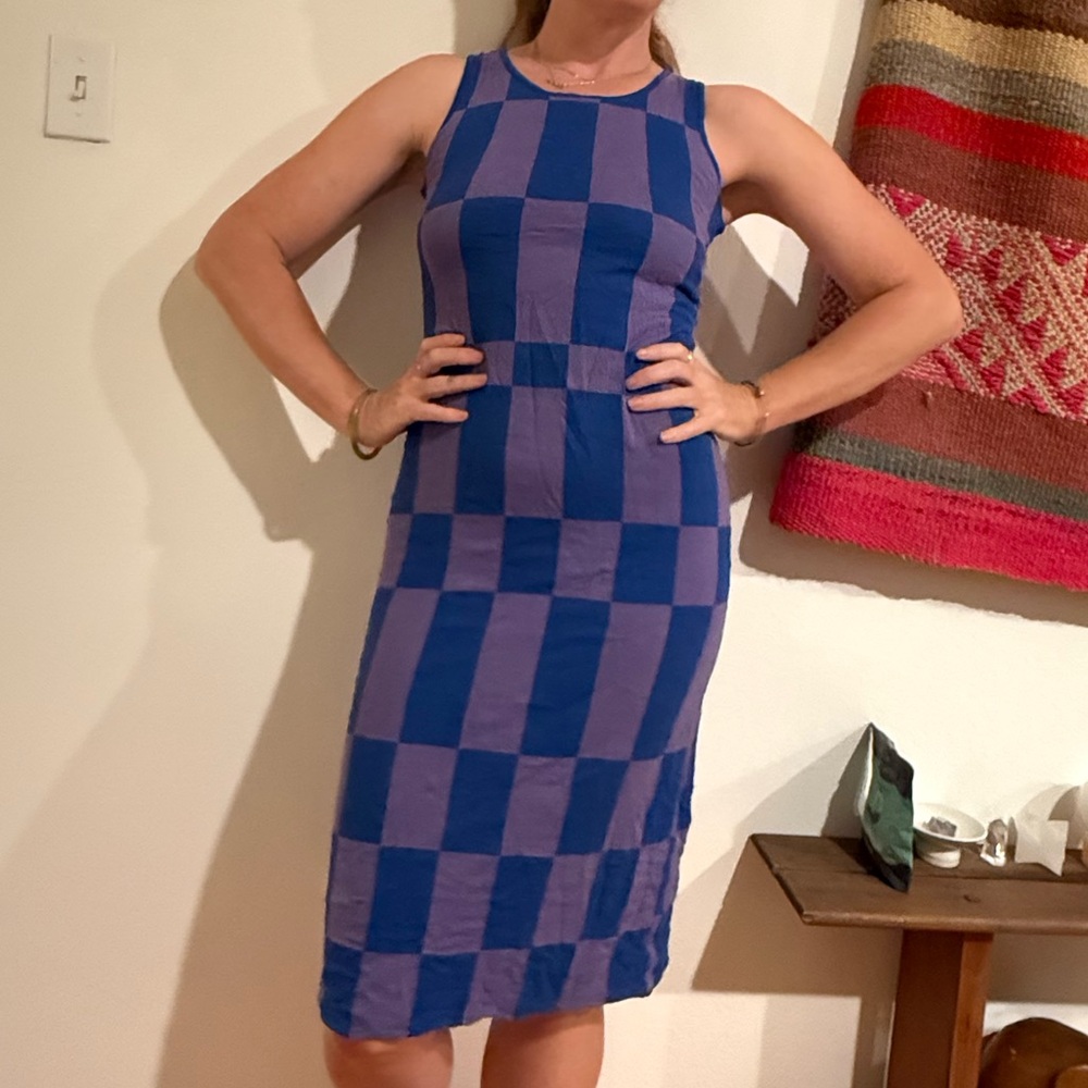 Elegant Blue and Purple Midi Dress
